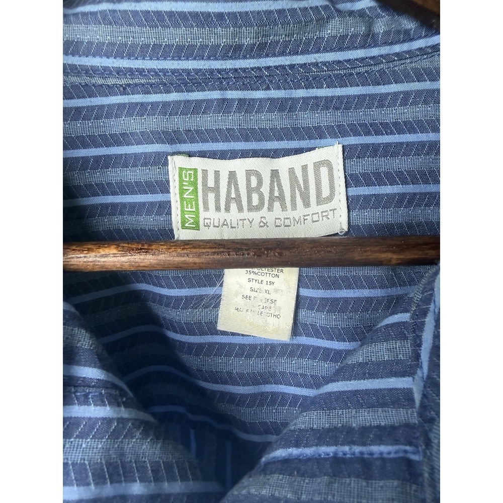 Haband Shirt XL  Mens Long Sleeve Snap Up Blue Striped Western Cut - Picture 2 of 3